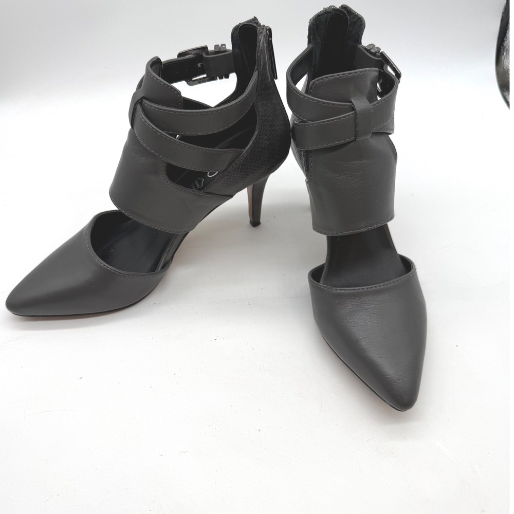 ALDO Womens Gray Leather Pointed Toe Ankle Strap Heels‎ Shoes Size 6.5